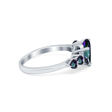 Heart Promise Wedding Ring Simulated Rainbow CZ 925 Sterling Silver